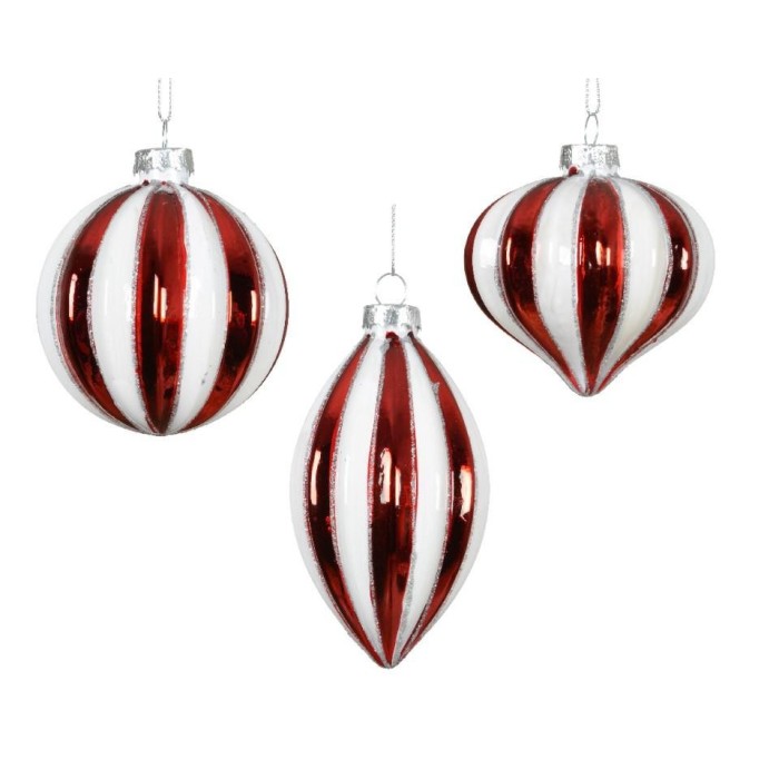 SFERE VETRO D.8 CM. STRISCE ROSSE